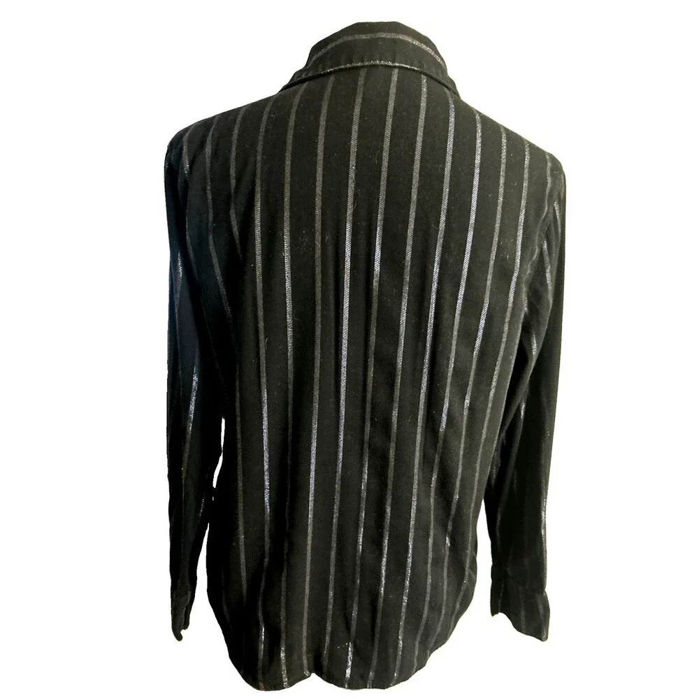 Victoria Secret  Sz S  Black Silver Striped Button Up Pajama Set Cotton Blend